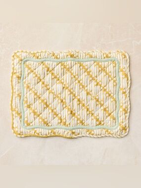 WEST ELM x RHODE 6 pc Batik Cotton Placemats Cottagecore Yellow Green Scalloped